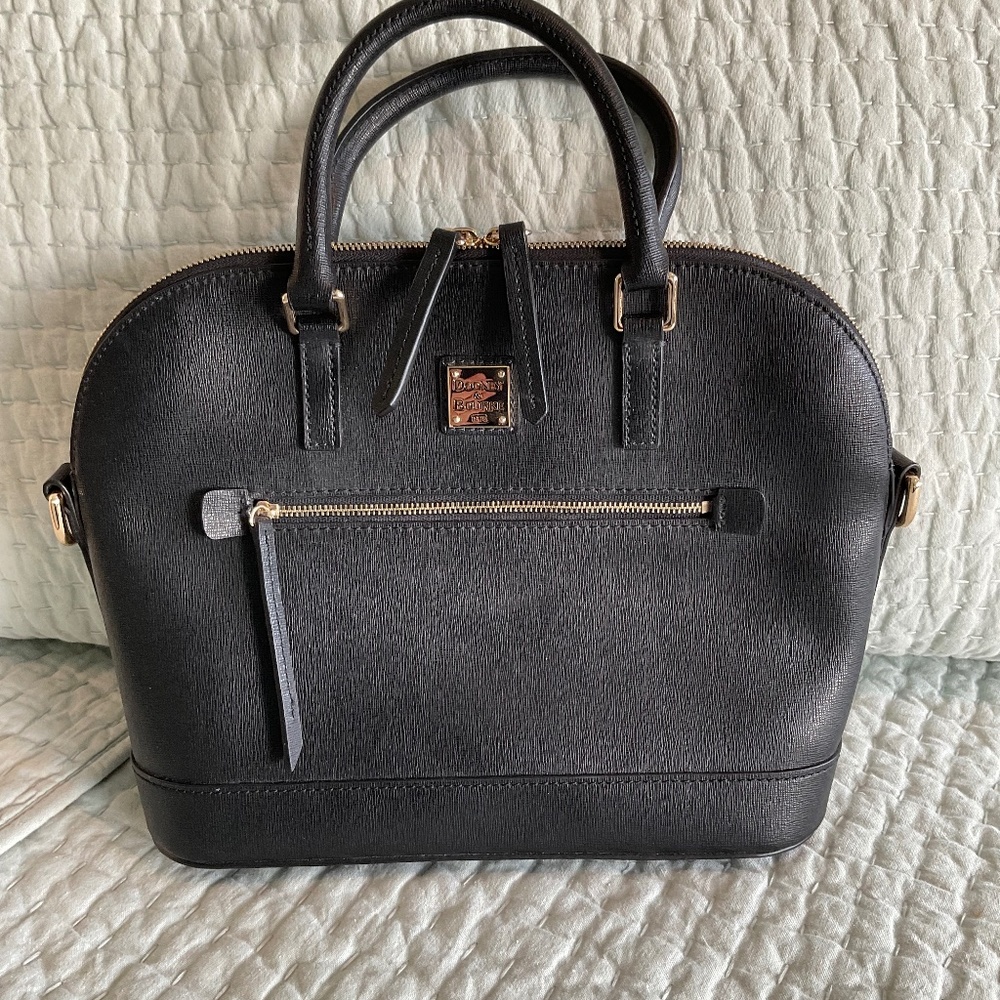 Dooney & Bourke Black Leather Handbag with removable cross body strap
